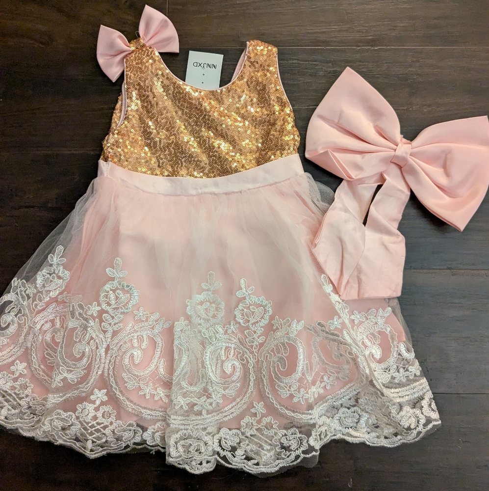 Toddler girl pink and gold sequin dress
